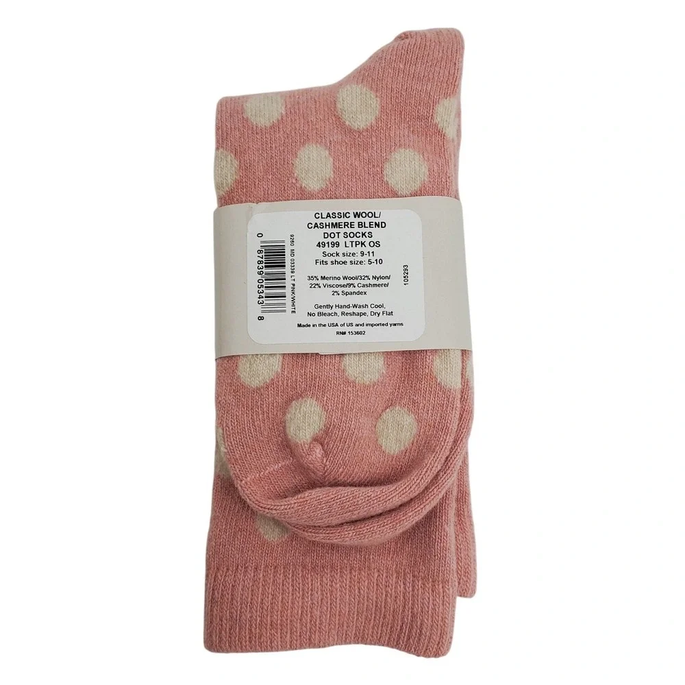 Pink Cream Dot Crew Socks Medium Garnet Hill 9-11 Warm Cozy Cashmere Blend NEW M